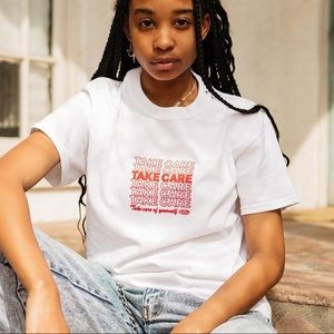 Petals and Peacocks Take Care White Tee